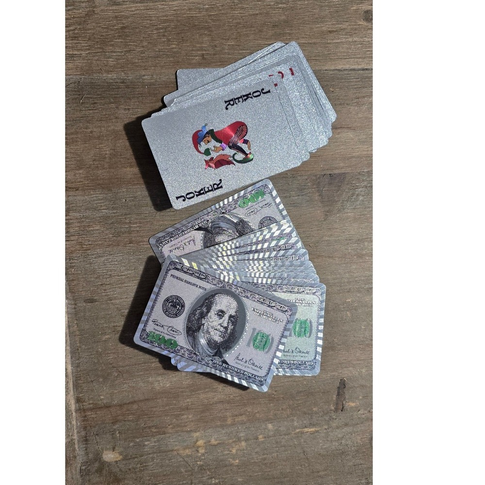 Silver Holographic $100 Bill Playing Cards Glitter Poker Deck Novelty crafts‎
